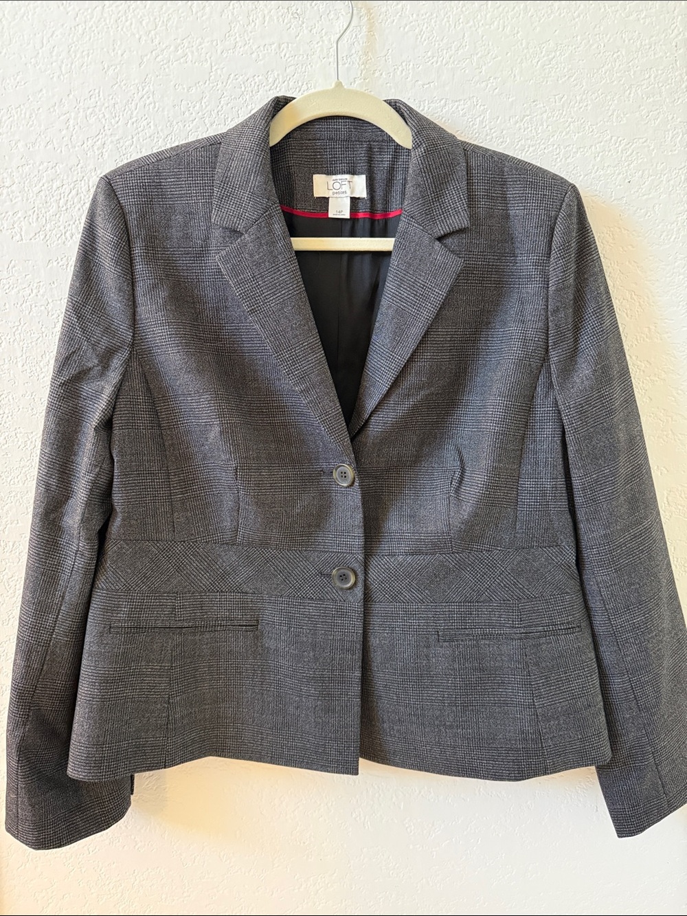 Ann Taylor LOFT Gray Glen Plaid Two-Button Tailored Pantsuit